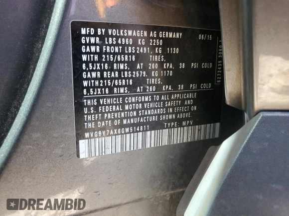 2016 Volkswagen Tiguan S with VIN WVGBV7AX6GW514811, listed as a Copart auction lot 48196855 with 84,870 mi miles and Salvage Title. Bid and sale history available at DreamBid. Image 15.