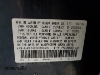 2008 Acura TSX with VIN JH4CL96888C014615, listed as a Copart auction lot 75390644 with 106,004 mi miles and Clean Title. Bid and sale history available at carsss.com. Image 12.
