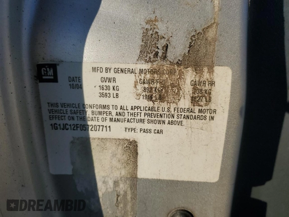 2005 Chevrolet Cavalier with VIN 1G1JC12F057207711, listed as a Copart auction lot 46211295 with 115,143 mi miles and Salvage title. Bid and sale history available at DreamBid. Image 12.