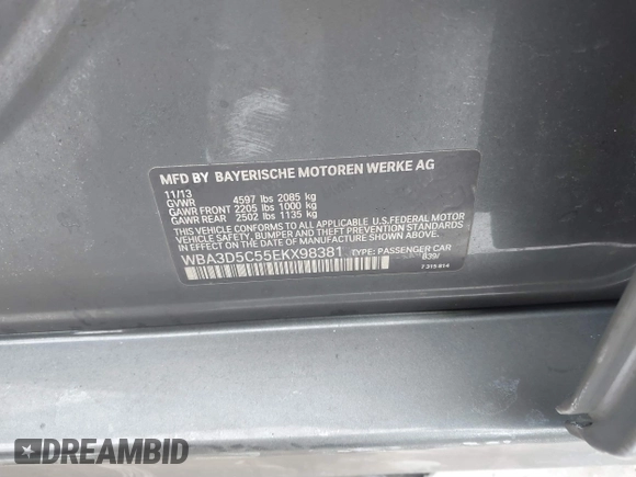 2014 BMW 3 Series 328d xDrive with VIN WBA3D5C55EKX98381, listed as a IAAI auction lot 41590673 with Not Provided miles. Bid and sale history available at carsss.com. Image 9.