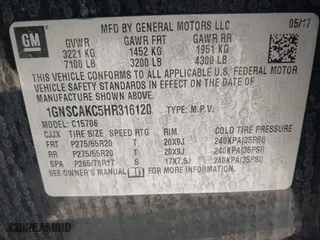 2017 Chevrolet Tahoe LS with VIN 1GNSCAKC5HR316120, listed as a IAAI auction lot 41677039 with 1 mi miles. Bid and sale history available at carsss.com. Image 9.