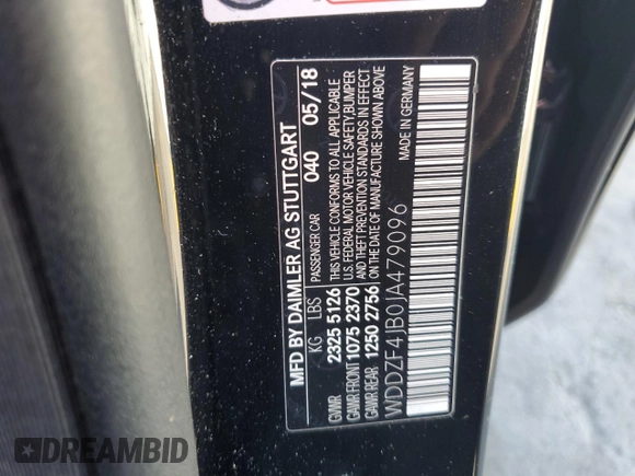 2018 Mercedes-Benz E-Class E 300 with VIN WDDZF4JB0JA479096, listed as a Copart auction lot 84189164 with 58,289 mi miles and Salvage Title. Bid and sale history available at carsss.com. Image 14.