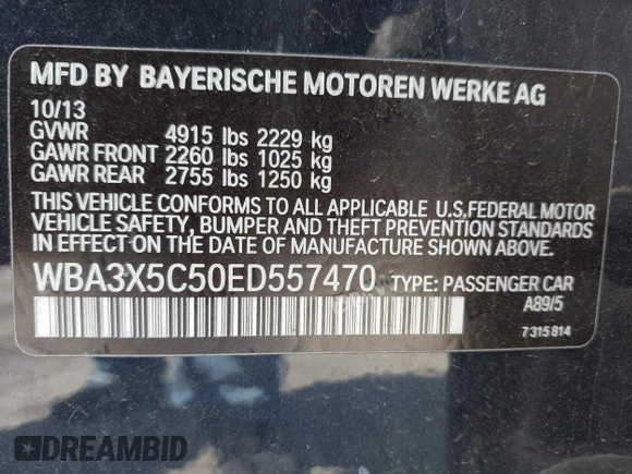 2014 BMW 3 Series 328i Gran Turismo xDrive z VIN WBA3X5C50ED557470, wystawiony jako IAAI lot #42606682 z przebiegiem 172 016 mil mil oraz . Historia ofert i sprzedaży dostępna na DreamBid. Obrazek 9.