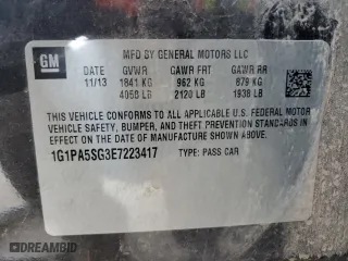 2014 Chevrolet Cruze LS with VIN 1G1PA5SG3E7223417, listed as a Copart auction lot 58986724 with 164,579 mi miles and Salvage Title. Bid and sale history available at carsss.com. Image 12.