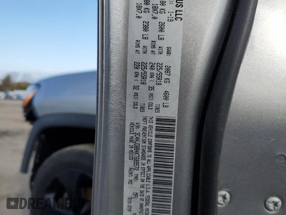 2019 Jeep Compass Latitude with VIN 3C4NJDBB4KT689572, listed as a Copart auction lot 49583125 with 78,043 mi miles and Salvage Title. Bid and sale history available at DreamBid. Image 13.