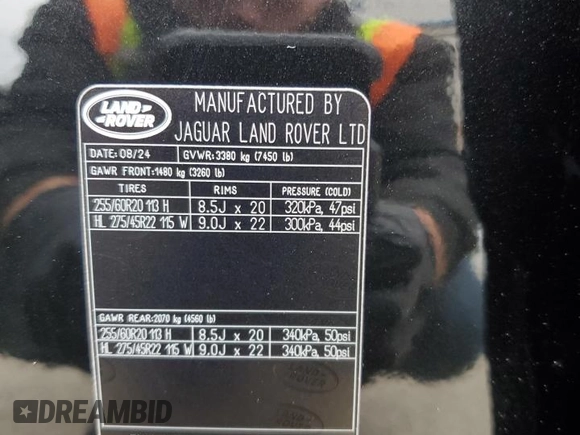 2025 Land Rover Defender with VIN SALEWFFE9S2369515, listed as a Copart auction lot 43980615 with 6,363 mi miles and Salvage title. Bid and sale history available at DreamBid. Image 13.