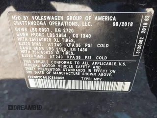 2018 Volkswagen Atlas SEL Premium with VIN 1V2NR2CA0JC589853, listed as a IAAI auction lot 41399169 with 103,513 mi miles and . Bid and sale history available at DreamBid. Image 7.