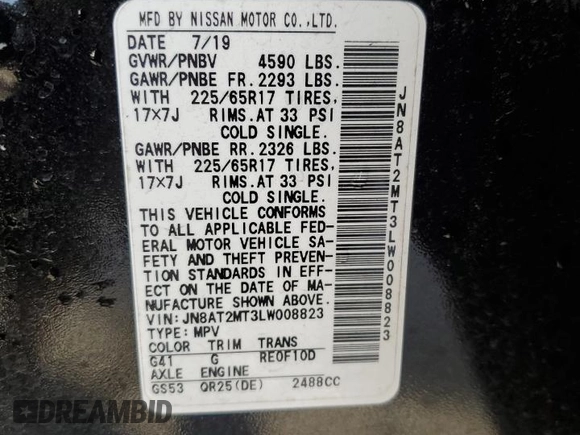 2020 Nissan Rogue SV с VIN JN8AT2MT3LW008823, выставлен на аукционе Copart как лот 49395235 с пробегом 71 187 миль миль и Чистый • Clean title. История ставок и продаж доступна на DreamBid. Изображение 13.