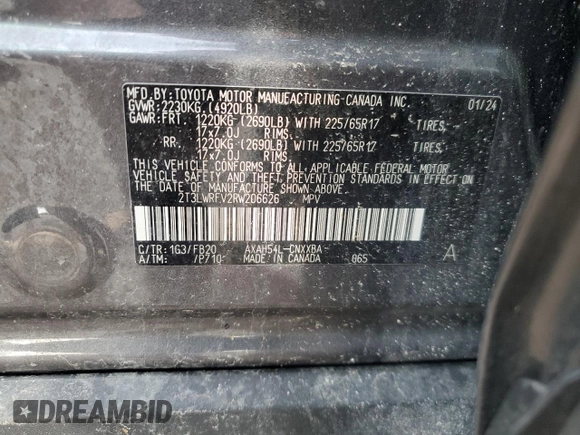 2024 Toyota RAV4 Hybrid LE with VIN 2T3LWRFV2RW206626, listed as a Copart auction lot 58378155 with 11,090 mi miles and Clean title. Bid and sale history available at DreamBid. Image 14.