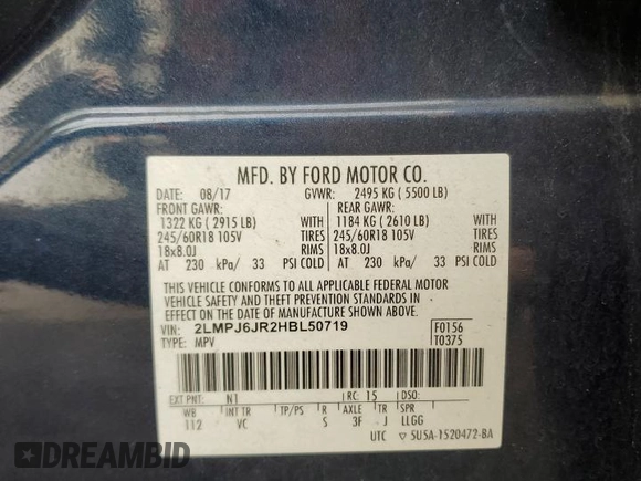 2017 Lincoln MKX Premiere with VIN 2LMPJ6JR2HBL50719, listed as a Copart auction lot 47900265 with 107,857 mi miles and Salvage Title. Bid and sale history available at carsss.com. Image 13.