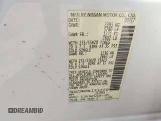 2017 Nissan Murano S with VIN 5N1AZ2MH2HN153270, listed as a IAAI auction lot 41720819 with 141,555 mi miles and . Bid and sale history available at DreamBid. Image 9.