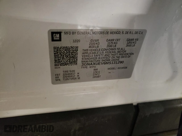 2021 Chevrolet Equinox LT with VIN 3GNAXUEV6MS131290, listed as a Copart auction lot 51341975 with 77,836 mi miles and Salvage Title. Bid and sale history available at DreamBid. Image 13.