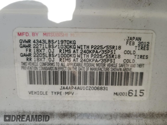 2012 Mitsubishi Outlander Sport SE with VIN JA4AP4AU1CZ006831, listed as a Copart auction lot 47135615 with 123,256 mi miles and Salvage Title. Bid and sale history available at carsss.com. Image 14.