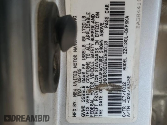 2006 Toyota Corolla CE with VIN 1NXBR30E86Z600113, listed as a Copart auction lot 54747345 with 294,018 mi miles and Salvage Title. Bid and sale history available at DreamBid. Image 12.