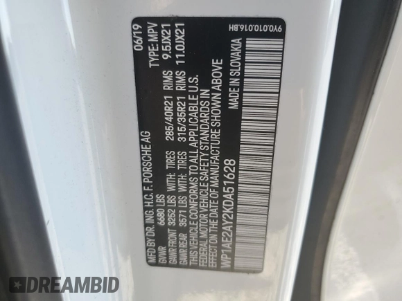 2019 Porsche Cayenne E-Hybrid with VIN WP1AE2AY2KDA51628, listed as a Copart auction lot 74570044 with Not provided miles and Salvage title. Bid and sale history available at DreamBid. Image 15.