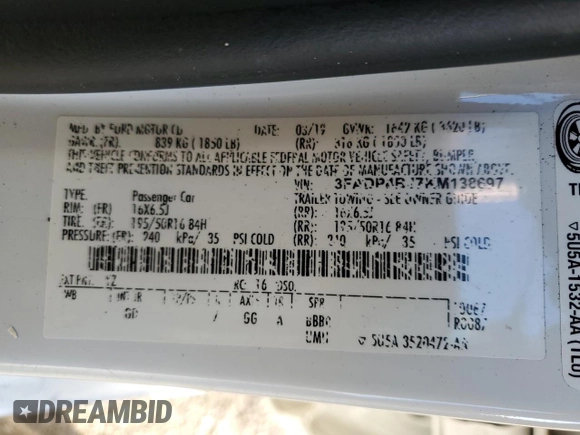 2019 Ford Fiesta SE z VIN 3FADP4BJ7KM138697, wystawiony jako Copart lot #88645105 z przebiegiem 117 655 mil mil oraz Szkoda całkowita • Salvage title. Historia ofert i sprzedaży dostępna na DreamBid. Obrazek 12.