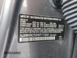 2017 BMW X3 xDrive28i with VIN 5UXWX9C52H0T11554, listed as a Copart auction lot 50322515 with Not Provided miles and Clean Title. Bid and sale history available at DreamBid. Image 14.