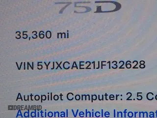 2018 Tesla Model X 75D with VIN 5YJXCAE21JF132628, listed as a IAAI auction lot 42081282 with 35,360 mi miles and . Bid and sale history available at carsss.com. Image 9.