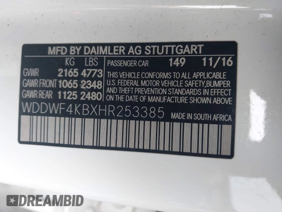 2017 Mercedes-Benz C 300 with VIN WDDWF4KBXHR253385, listed as a IAAI auction lot 42358051 with 87,385 mi miles and . Bid and sale history available at DreamBid. Image 9.