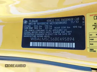 2011 BMW Z4 sDrive30i with VIN WBALM5C56BE495894, listed as a IAAI auction lot 41749017 with 38,987 mi miles. Bid and sale history available at carsss.com. Image 9.