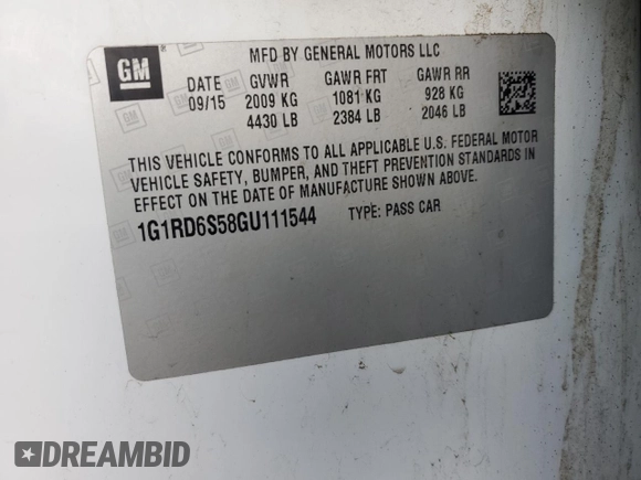 2016 Chevrolet Volt Premier with VIN 1G1RD6S58GU111544, listed as a Copart auction lot 47597035 with 102,783 mi miles and Salvage Title. Bid and sale history available at carsss.com. Image 14.