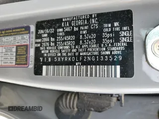 2022 Kia Sorento X-Line SX Prestige with VIN 5XYRKDLF2NG133529, listed as a Copart auction lot 48135025 with 35,674 mi miles and Salvage title. Bid and sale history available at DreamBid. Image 14.