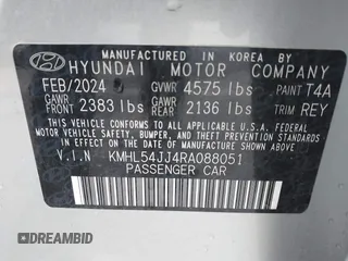 2024 Hyundai Sonata Hybrid Limited with VIN KMHL54JJ4RA088051, listed as a IAAI auction lot 42105893 with 12,134 mi miles. Bid and sale history available at carsss.com. Image 9.