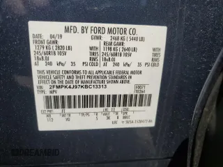 2019 Ford Edge SEL with VIN 2FMPK4J97KBC13313, listed as a Copart auction lot 59374325 with 41,071 mi miles and Salvage title. Bid and sale history available at DreamBid. Image 14.