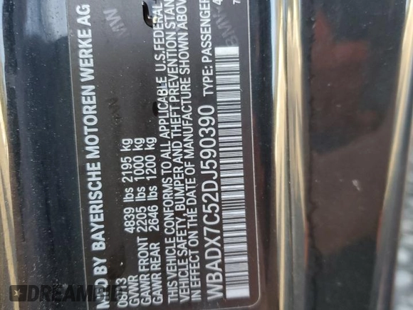 2013 BMW 3 Series 335i with VIN WBADX7C52DJ590390, listed as a Copart auction lot 80133474 with 47,839 mi miles and Salvage Title. Bid and sale history available at DreamBid. Image 14.