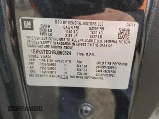 2011 GMC Acadia Denali with VIN 1GKKVTED1BJ360824, listed as a Copart auction lot 49878505 with 109,252 mi miles and Salvage Title. Bid and sale history available at carsss.com. Image 13.