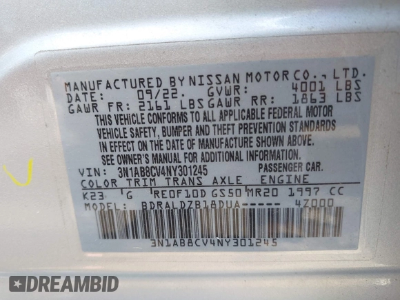 2022 Nissan Sentra SV z VIN 3N1AB8CV4NY301245, wystawiony jako IAAI lot #42275485 z przebiegiem 26 145 mil mil oraz . Historia ofert i sprzedaży dostępna na DreamBid. Obrazek 9.