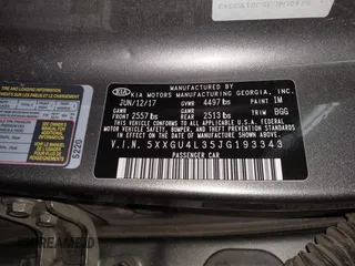 2018 Kia Optima EX with VIN 5XXGU4L35JG193343, listed as a IAAI auction lot 42100264 with 87,364 mi miles and . Bid and sale history available at carsss.com. Image 9.