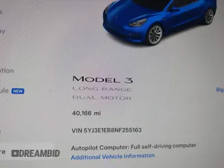 2022 Tesla Model 3 Long Range with VIN 5YJ3E1EB8NF255163, listed as a IAAI auction lot 42105451 with 40,166 mi miles and . Bid and sale history available at DreamBid. Image 7.