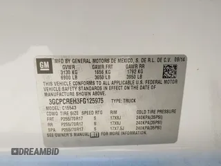 2015 Chevrolet Silverado 1500 LT with VIN 3GCPCREH3FG125975, listed as a IAAI auction lot 41459150 with 217,012 mi miles and . Bid and sale history available at DreamBid. Image 9.