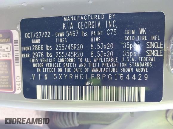 2023 Kia Sorento X-Line EX with VIN 5XYRHDLF8PG164429, listed as a IAAI auction lot 41354821 with 32,220 mi miles. Bid and sale history available at carsss.com. Image 9.