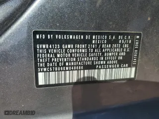 2019 Volkswagen Jetta S with VIN 3VWC57BU6KM048686, listed as a Copart auction lot 46458105 with 0 mi miles and Salvage Title. Bid and sale history available at carsss.com. Image 15.
