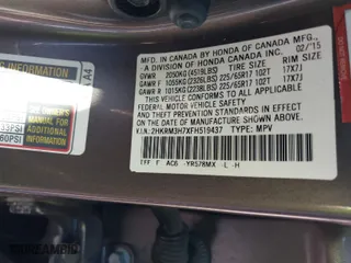 2015 Honda CR-V EX-L with VIN 2HKRM3H7XFH519437, listed as a IAAI auction lot 41656984 with 143,107 mi miles. Bid and sale history available at carsss.com. Image 9.