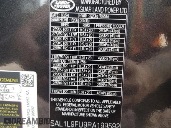 2024 Land Rover Range Rover Sport Dynamic SE with VIN SAL1L9FU9RA199592, listed as a Copart auction lot 50844035 with Not Provided miles and Salvage Title. Bid and sale history available at DreamBid. Image 13.