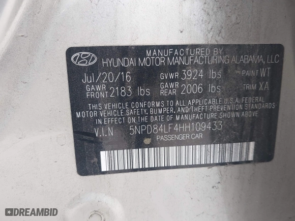 2017 Hyundai Elantra SE with VIN 5NPD84LF4HH109433, listed as a IAAI auction lot 42056922 with 150,058 mi miles. Bid and sale history available at carsss.com. Image 9.