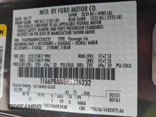 2017 Ford Mustang V6 z VIN 1FA6P8AM8H5336232, wystawiony jako IAAI lot #42089034 z przebiegiem 72 257 mil mil oraz . Historia ofert i sprzedaży dostępna na DreamBid. Obrazek 9.