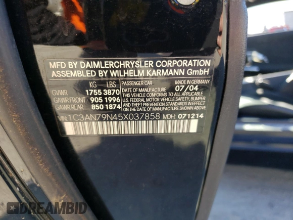 2005 Chrysler Crossfire z VIN 1C3AN79N45X037858, wystawiony jako Copart lot #48923005 z przebiegiem 98 987 mil mil oraz Nie do naprawy. Historia ofert i sprzedaży dostępna na DreamBid. Obrazek 12.