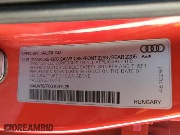 2016 Audi A3 1.8T Premium with VIN WAUA7GFF0G1061225, listed as a Copart auction lot 87909455 with 108,656 mi miles and Salvage Title. Bid and sale history available at carsss.com. Image 12.