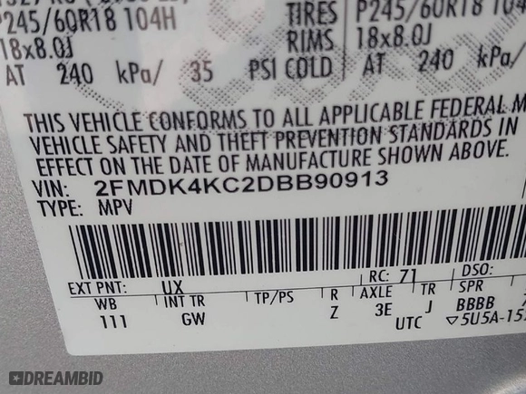 2013 Ford Edge Limited with VIN 2FMDK4KC2DBB90913, listed as a IAAI auction lot 41737654 with 187,799 mi miles. Bid and sale history available at carsss.com. Image 9.