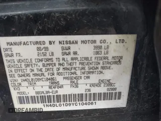 2000 Nissan Altima XE with VIN 1N4DL01D9YC104061, listed as a IAAI auction lot 41970227 with 176,515 mi miles and . Bid and sale history available at carsss.com. Image 9.