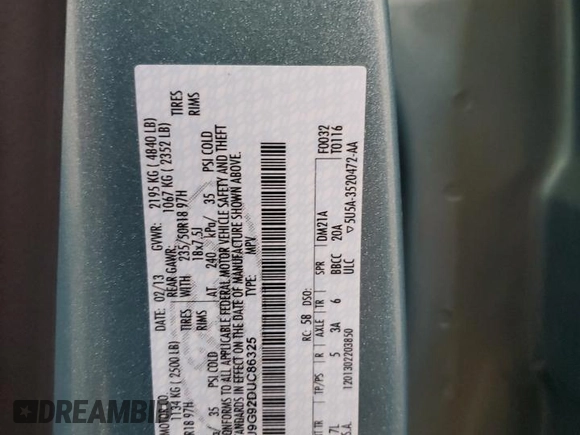 2013 Ford Escape SE with VIN 1FMCU9G92DUC86325, listed as a Copart auction lot 47610525 with 82,613 mi miles and Salvage Title. Bid and sale history available at DreamBid. Image 13.