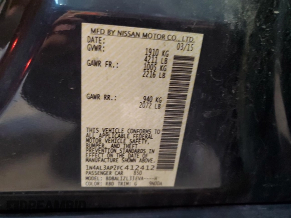 2015 Nissan Altima SV with VIN 1N4AL3AP2FC412412, listed as a Copart auction lot 55081695 with 91,333 mi miles and Salvage Title. Bid and sale history available at DreamBid. Image 13.