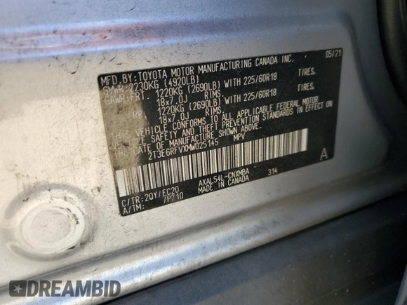 2021 Toyota RAV4 Hybrid XSE with VIN 2T3E6RFVXMW025145, listed as a Copart auction lot 51865655 with 201,591 mi miles and Salvage Title. Bid and sale history available at carsss.com. Image 15.