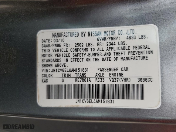 2010 Infiniti G37 Coupe x with VIN JN1CV6EL4AM151831, listed as a Copart auction lot 44152875 with NaN miles and Salvage Title. Bid and sale history available at carsss.com. Image 13.