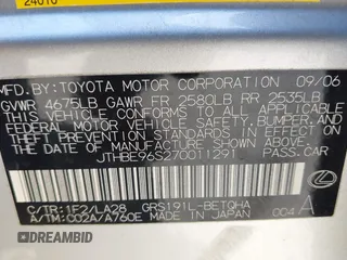 2007 Lexus GS 350 z VIN JTHBE96S270011291, wystawiony jako IAAI lot #42334634 z przebiegiem 119 685 mil mil oraz . Historia ofert i sprzedaży dostępna na DreamBid. Obrazek 9.