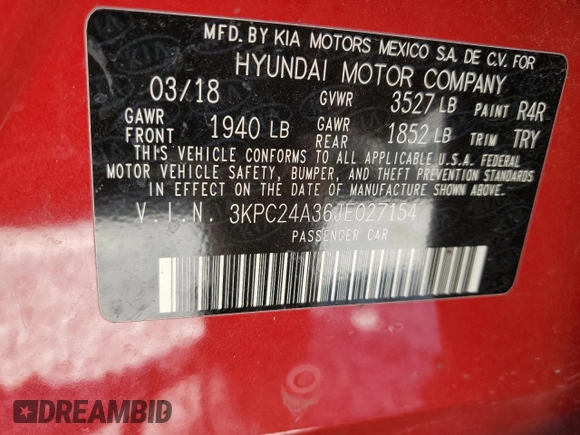 2018 Hyundai Accent SEL with VIN 3KPC24A36JE027154, listed as a Copart auction lot 71101934 with 76,717 mi miles and Salvage Title. Bid and sale history available at carsss.com. Image 13.